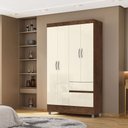 Ver imagem 1 de Guarda Roupa Solteiro Abruzzo 4 Portas de Bater 2 Gavetas com Cabideiro Nogueira/offwhite G98 - Gran