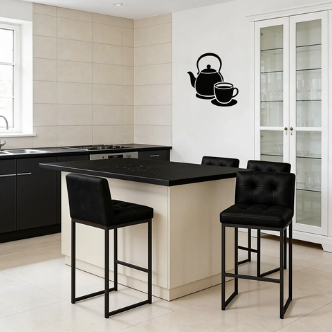 Banqueta Cozinha Alta com Encosto Bistrô Bancada Cozinha Industrial Kit 4 Preto Lirina Pu Preto