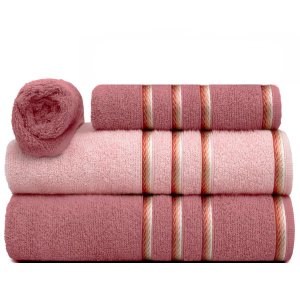 Jogo de Toalha de Banho 4 Peças 100% Algodão Classic Appel Rosa Místico/rosa Nevada