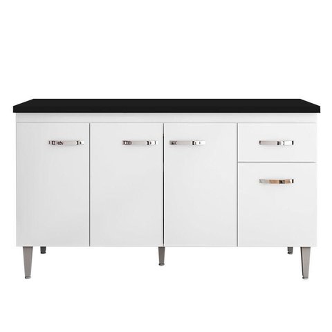 Balcão de Cozinha Gabriela Branco Flex com Tampo 150 Cm Preto Fosco - Ajl