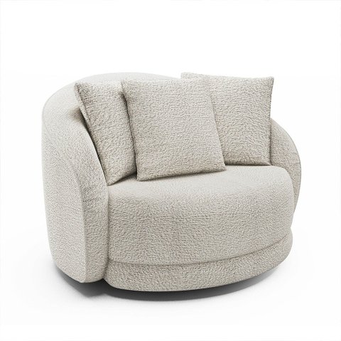 Poltrona Decorativa Giratória para Sala 122cm Kaly M22 Bouclê Branco - Mpozenato