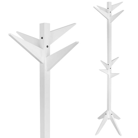 Cabideiro Mancebo de Madeira de Chão Cisne com Arara de Roupas para Bolsas - Branco