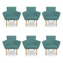Ver imagem 1 de Kit 6 Poltronas Decorativa Leticia Suede Azul Turquesa Pés Palito Castanho - Pallazio