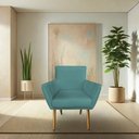 Ver imagem 2 de Kit 6 Poltronas Decorativa Leticia Suede Azul Turquesa Pés Palito Castanho - Pallazio