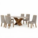 Ver imagem 2 de Mesa de Jantar Aurora 180x90cm Vidro 40mm Cinamomo Off White com Kit 6 Cadeiras Veludo Bege - Valdem