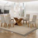 Ver imagem 1 de Mesa de Jantar Aurora 180x90cm Vidro 40mm Cinamomo Off White com Kit 6 Cadeiras Veludo Bege - Valdem
