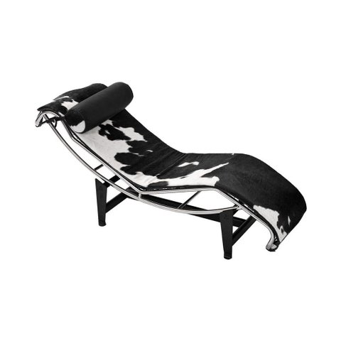 Chaise Le Corbusier Lc 4 Couro Legitimo Vaquejado Preto e Branco