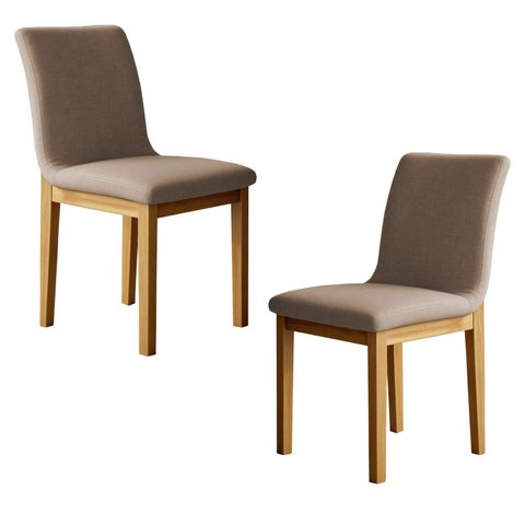 Kit 2 Cadeiras para Sala de Jantar com Pés em Madeira Maciça Bella Bege/Cinamomo