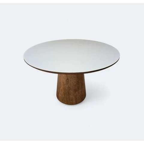 Mesa de Jantar Cone Tampo Amêndoa e Vidro Off 90 cm