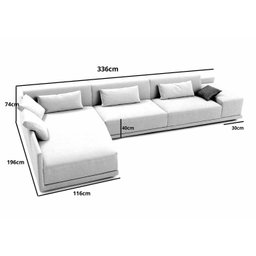 Sofá de Canto 336cm x 196cm com 5 Lugares e Revestimento em Sarja NOV006 - 2