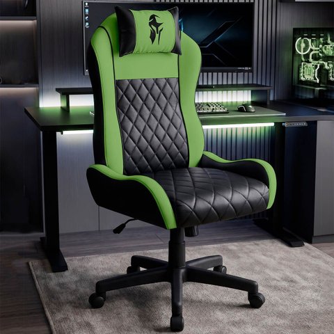 Cadeira Gamer Speed Ergonômica Reclinável Giratória Escritório Home Office Preto e Verde