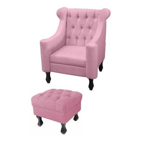 Poltrona De Amamentação Dubai + Puff Retrô Suede - Rosa