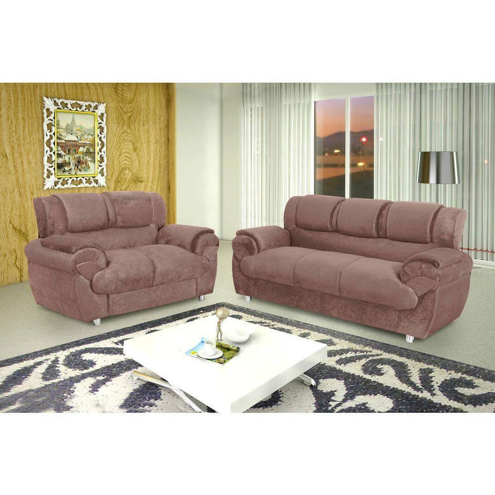 Conjunto de Sofá 7025 com 2 e 3 Lugares em Tecido Suede Bege