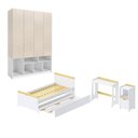 Ver imagem 2 de Quarto Completo Infantil Guarda-Roupa Curió, Bicama, Mesa, Estante e Petit Casatema MadeiraOriginals Branco/Mel