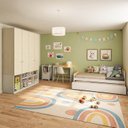Ver imagem 1 de Quarto Completo Infantil Guarda-Roupa Curió, Bicama, Mesa, Estante e Petit Casatema MadeiraOriginals Branco/Mel