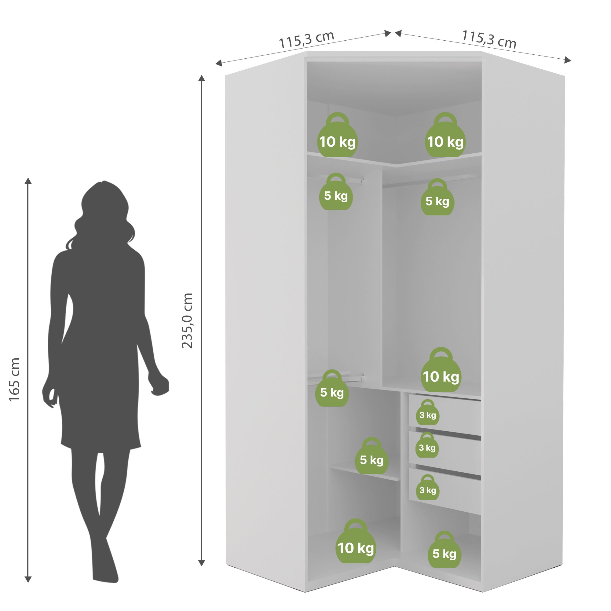 Armário Modulado Evolution Canto Closet 2 Portas com Gavetas Cabideiro e Calceiro Robel Móveis - Bra - 3