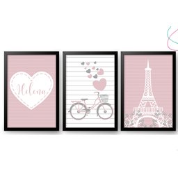 Quadrinhos Decorativos Paris, Bicicleta, Torre Eiffel:Branca - 2