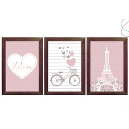 Quadrinhos Decorativos Paris, Bicicleta, Torre Eiffel:Branca - 3