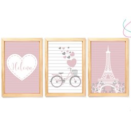 Quadrinhos Decorativos Paris, Bicicleta, Torre Eiffel:Branca - 4