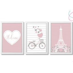Quadrinhos Decorativos Paris, Bicicleta, Torre Eiffel:Branca - 1