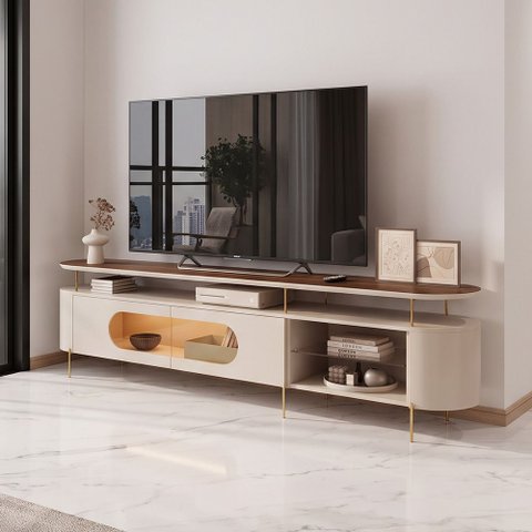Rack para Sala de Estar TV 85 pol Orgânico Sâmia B01 Off White Castanho - Lyam Decor
