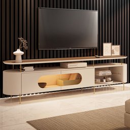 Rack para Sala de Estar Tv 85 Pol Orgânico Sâmia B01 Off White Castanho - Lyam Decor - 2