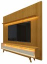 Ver imagem 1 de Rack Retrô com Painel 2.3 Ripado com LED Nobre Naturale com Off White - Gelius Móveis