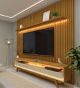 Ver imagem 2 de Rack Retrô com Painel 2.3 Ripado com LED Nobre Naturale com Off White - Gelius Móveis
