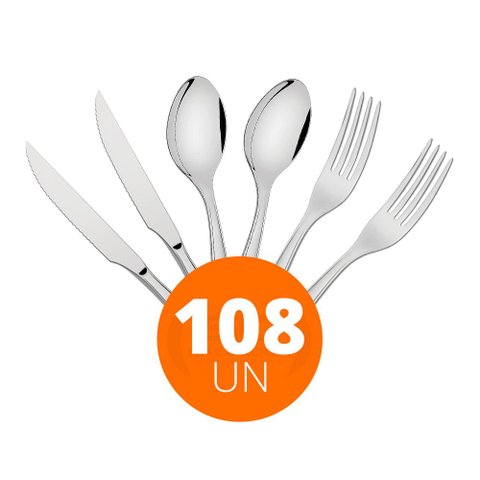 KIT - Jogo de Facas, Garfos e Colheres Luxo Laguna 108 Peças em Aço Inox ITOP - Tramontina