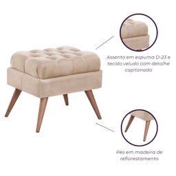 Puff de Veludo Apoio de Pés para Sala - Nude - 5
