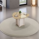 Ver imagem 1 de Mesa para Sala de Jantar 136cm Tampo Orgânico Curvo com Vidro Chanel Branco/Off White/Dourado