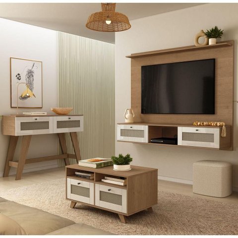 Conjunto Sala 04671-04672-04674 para TV até 72" em MDF com Painel Aparador e Mesa de Centro