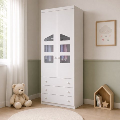 Guarda Roupa Roupeiro Infantil Eloisa 02 Portas 03 Gavetas Branco Phoenix Baby