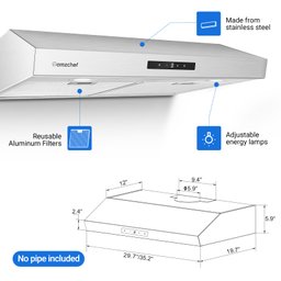 Coifa Amzchef de Embutir 30" com 900 Cfm e Ventilador de 9 Velocidades (inox) - 2