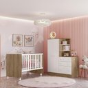 Ver imagem 1 de Quarto Infantil Lua Encantada Guarda Roupa, Cômoda e Berço Reto Branco/carvalho