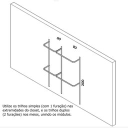 Arara cabideiro aramado trilho parede closet loja suspenso Br 1,60 m - 2