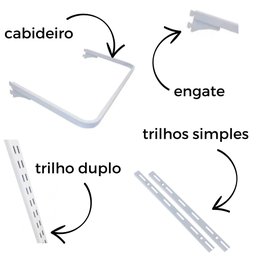 Arara cabideiro aramado trilho parede closet loja suspenso Br 1,60 m - 3