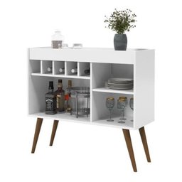 Buffet Aparador Retrô Odin Adega Balcão Cor Branco Brilho EJ - 2