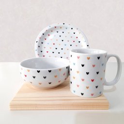Kit Café da Manhã Porcelana Corações Coloridos - 3 Peças - 2