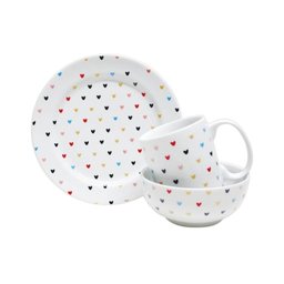 Kit Café da Manhã Porcelana Corações Coloridos - 3 Peças - 1
