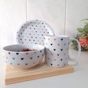 Ver imagem 3 de Kit Café da Manhã Porcelana Corações Coloridos - 3 Peças