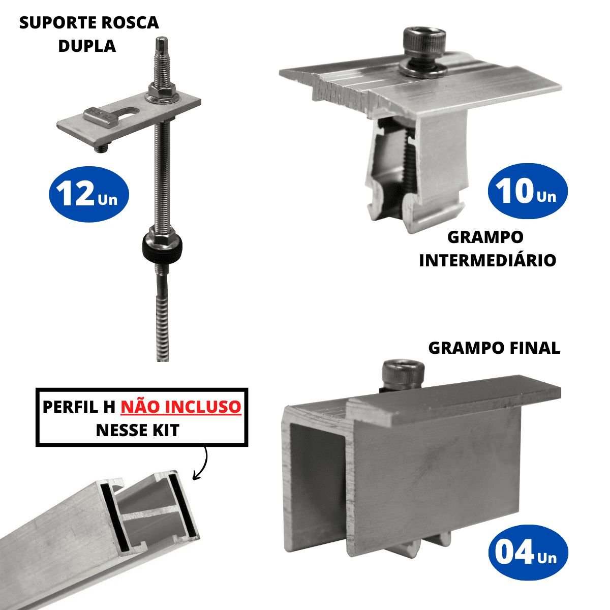 Kit Estrutura Suporte Fixador para 06 Placas Solar Alumínio e Inox Telha Fibro Ondulada em Viga Metá - 2