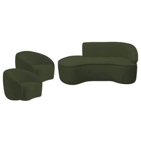 Kit Divã Recamier Orgânico Marrocos 180cm Lado Esquerdo e 2 Poltronas Amore Linho