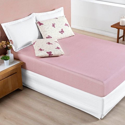 Jogo Cama Lençol Celi Queen Micropercal Estampado 200 Fios 3 Peças Borboletas Rosê - 100% Poliéster