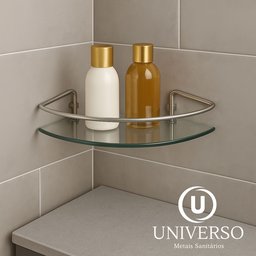 Kit Acessórios Banheiro Inox Lavabo + 2 Porta Shampoo Canto - 6