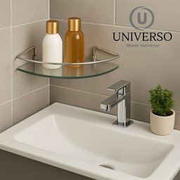 Kit Acessórios Banheiro Inox Lavabo + 2 Porta Shampoo Canto - 8