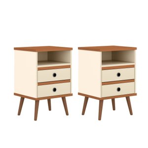 Kit Mesas de Cabeceira Pés Palito Alan Off White