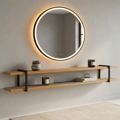 Prateleira Suspensa Multiuso Smart MDF e Metal 218cm Louro com Preto