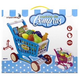 Carrinho de Compras Infantil Com Acessórios Brinquedo Supermercado Azul - 9