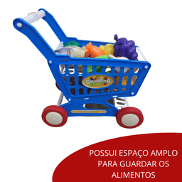 Carrinho de Compras Infantil Com Acessórios Brinquedo Supermercado Azul - 3